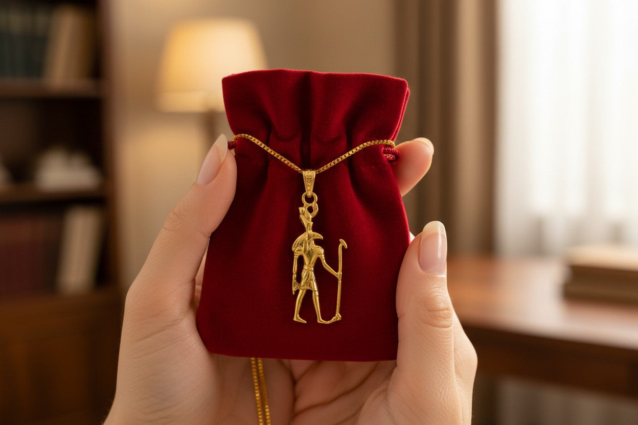 Gold God Seth Necklace, Egyptian Jewelry, Ancient Egypt Pendant, Protection Amulet, Mythology Gift, Gold Talisman Necklace, Gift for Him