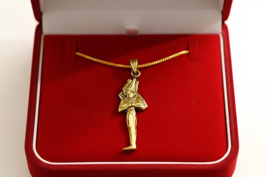 Gold God Osiris Pendant Necklace, Egyptian Revival Talisman