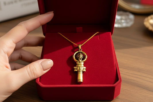 Gold Goddess Hathor Pendant, Egyptian Revival Necklace