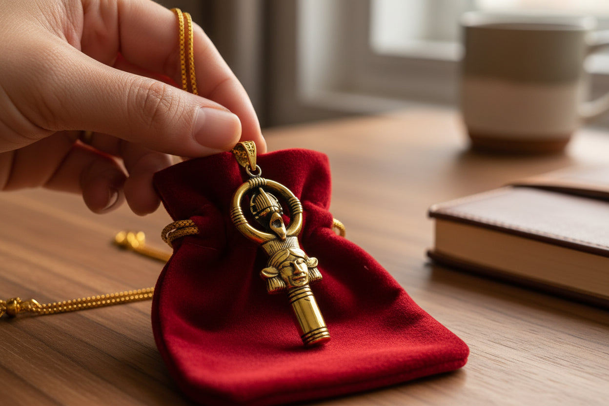 Gold Goddess Hathor Pendant, Egyptian Revival Necklace