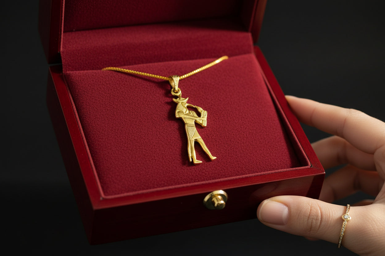 Gold Thoth Pendant Necklace, Egyptian Revival Talisman