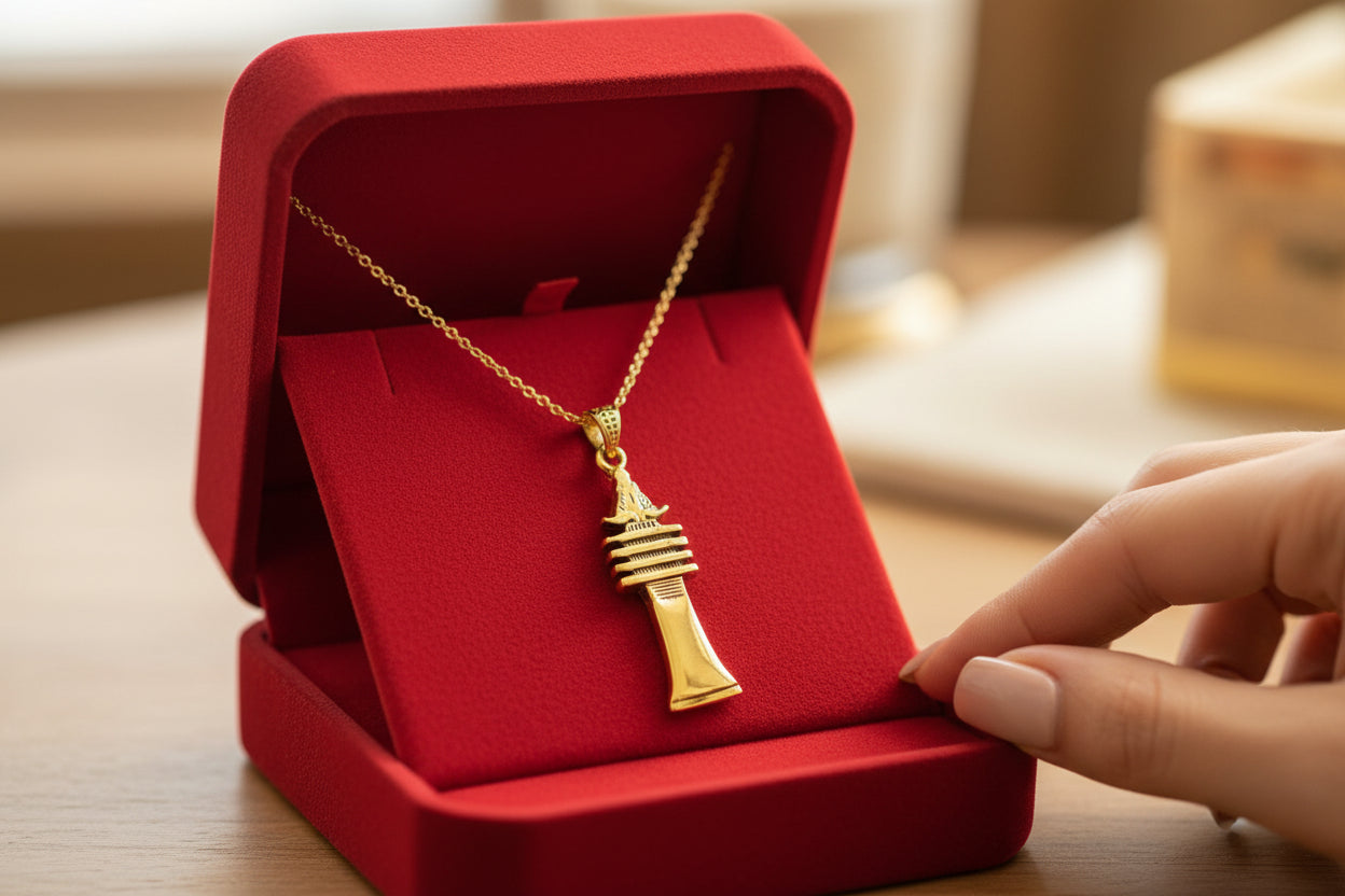 Gold Osirian Djed Pillar Pendant, Egyptian Osirian Talisman Necklace
