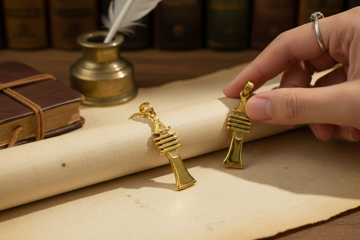 Gold Osirian Djed Pillar Pendant, Egyptian Osirian Talisman Necklace