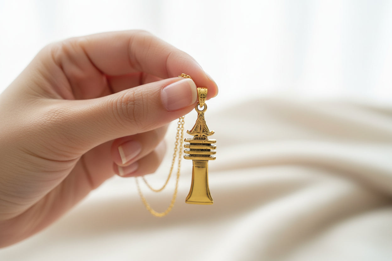 Gold Osirian Djed Pillar Pendant, Egyptian Osirian Talisman Necklace