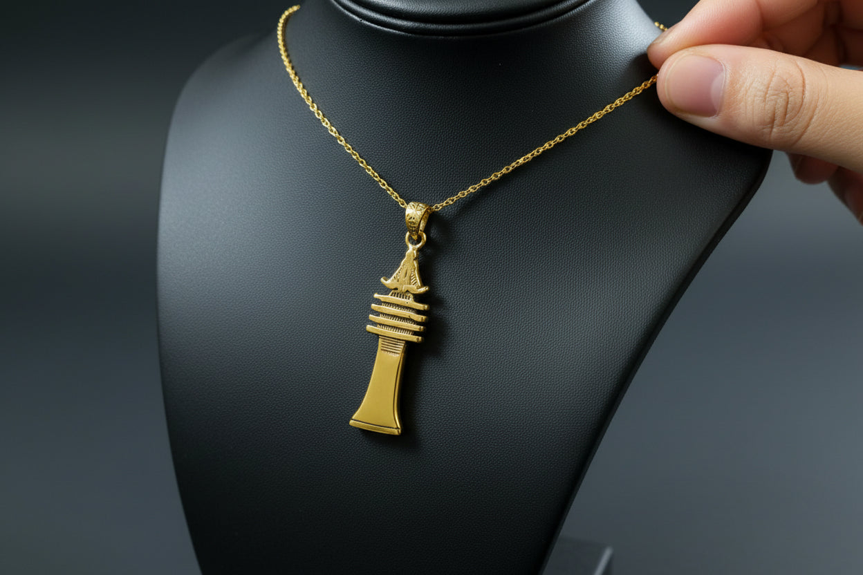 Gold Osirian Djed Pillar Pendant, Egyptian Osirian Talisman Necklace