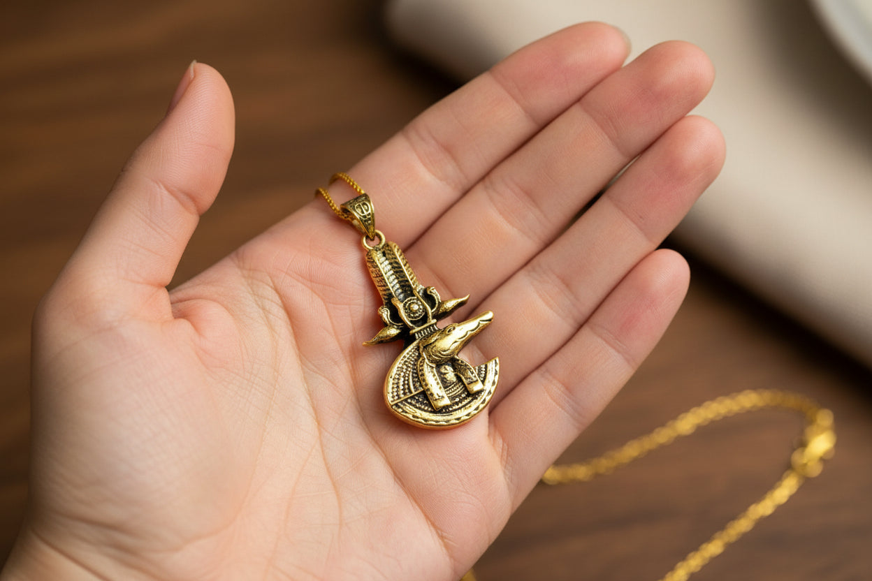 Gold God Sobek The Crocodile Pendant, Egyptian Revival Jewelry Gift