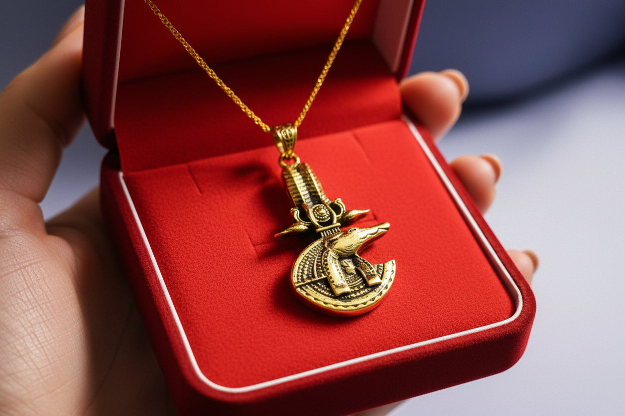 Gold God Sobek The Crocodile Pendant, Egyptian Revival Jewelry Gift