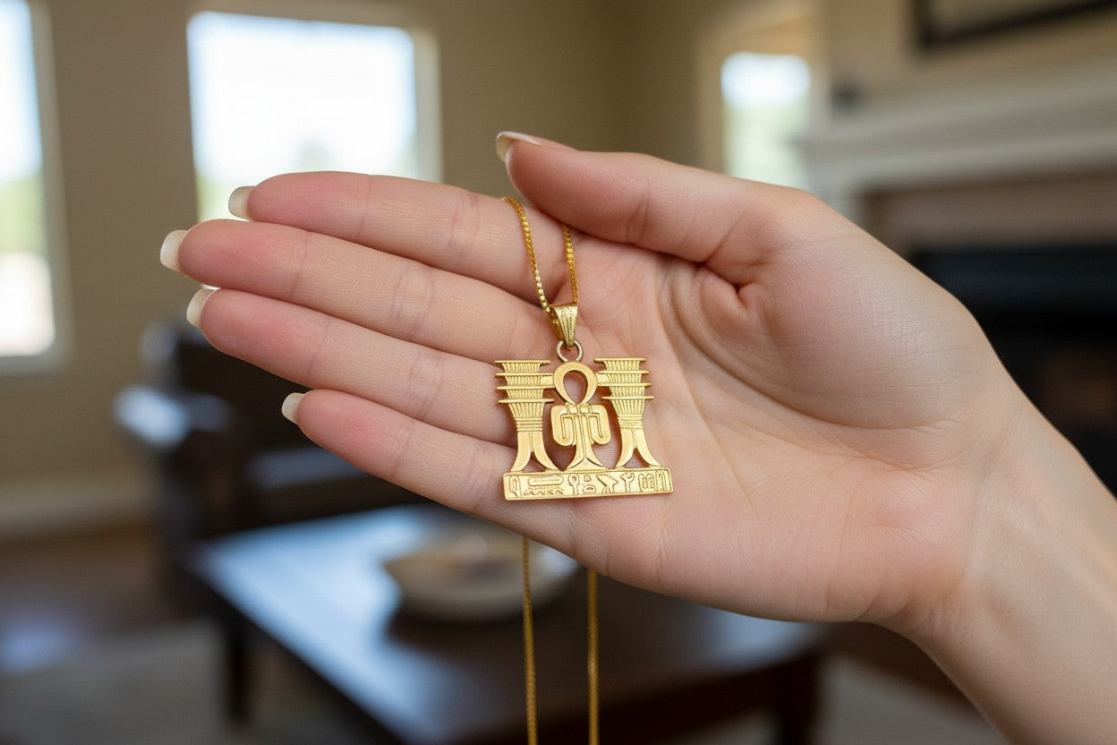 Gold Isis Tyet Knot Necklace, Ancient Egyptian Goddess Pendant, Protection Talisman Jewelry, Spiritual Gift For Her Him