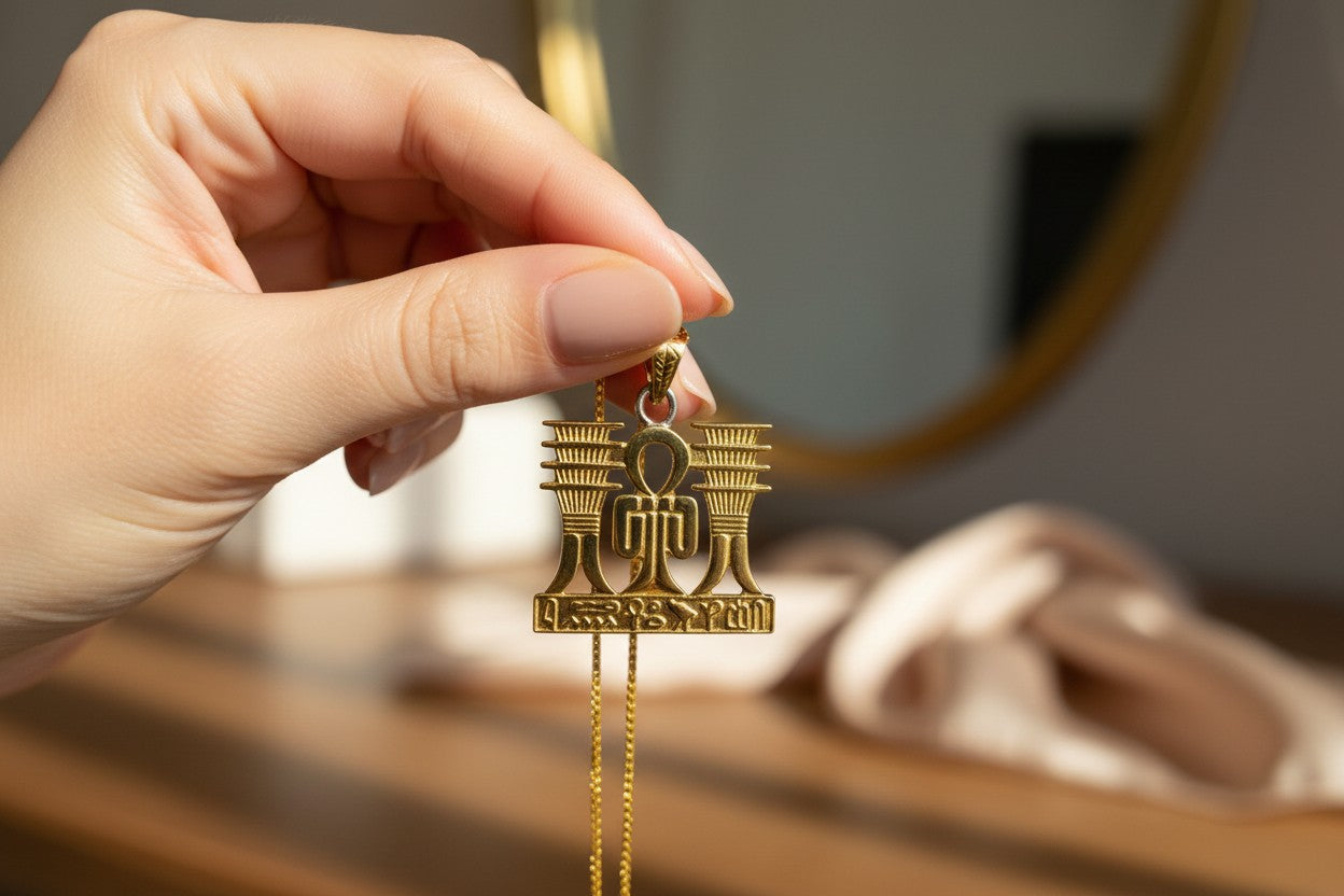 Gold Isis Tyet Knot Necklace, Ancient Egyptian Goddess Pendant, Protection Talisman Jewelry, Spiritual Gift For Her Him