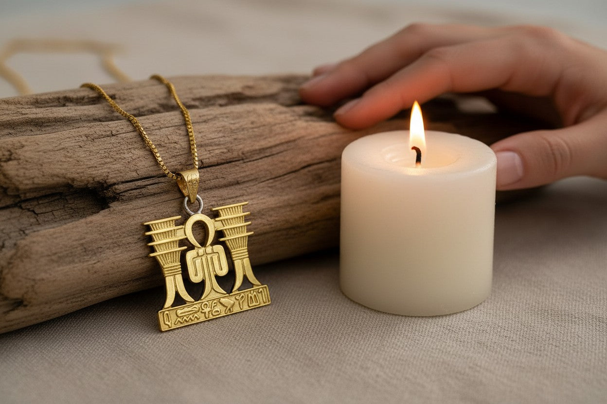 Gold Isis Tyet Knot Necklace, Ancient Egyptian Goddess Pendant, Protection Talisman Jewelry, Spiritual Gift For Her Him