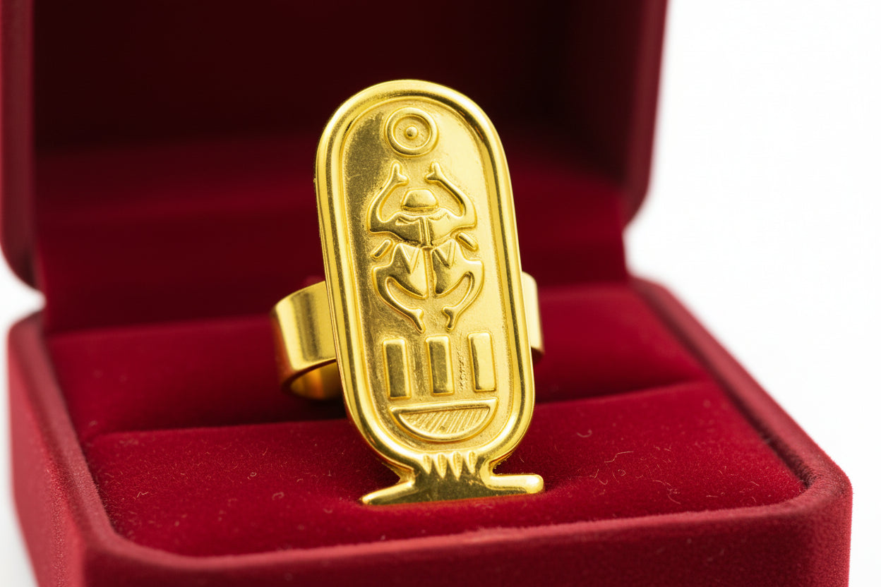 Adjustable Gold Cartouche Ring, Egyptian Revival Jewelry