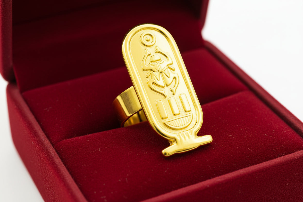Adjustable Gold Cartouche Ring, Egyptian Revival Jewelry