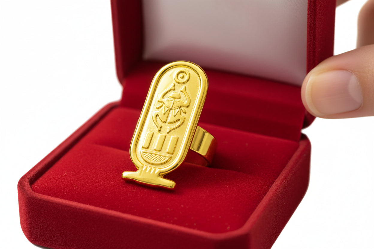 Adjustable Gold Cartouche Ring, Egyptian Revival Jewelry