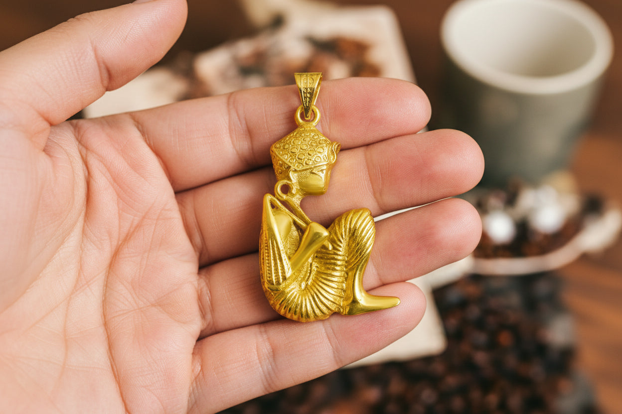 Gold King Tut Ankh Amulet Pendant, Egyptian Revival Jewelry