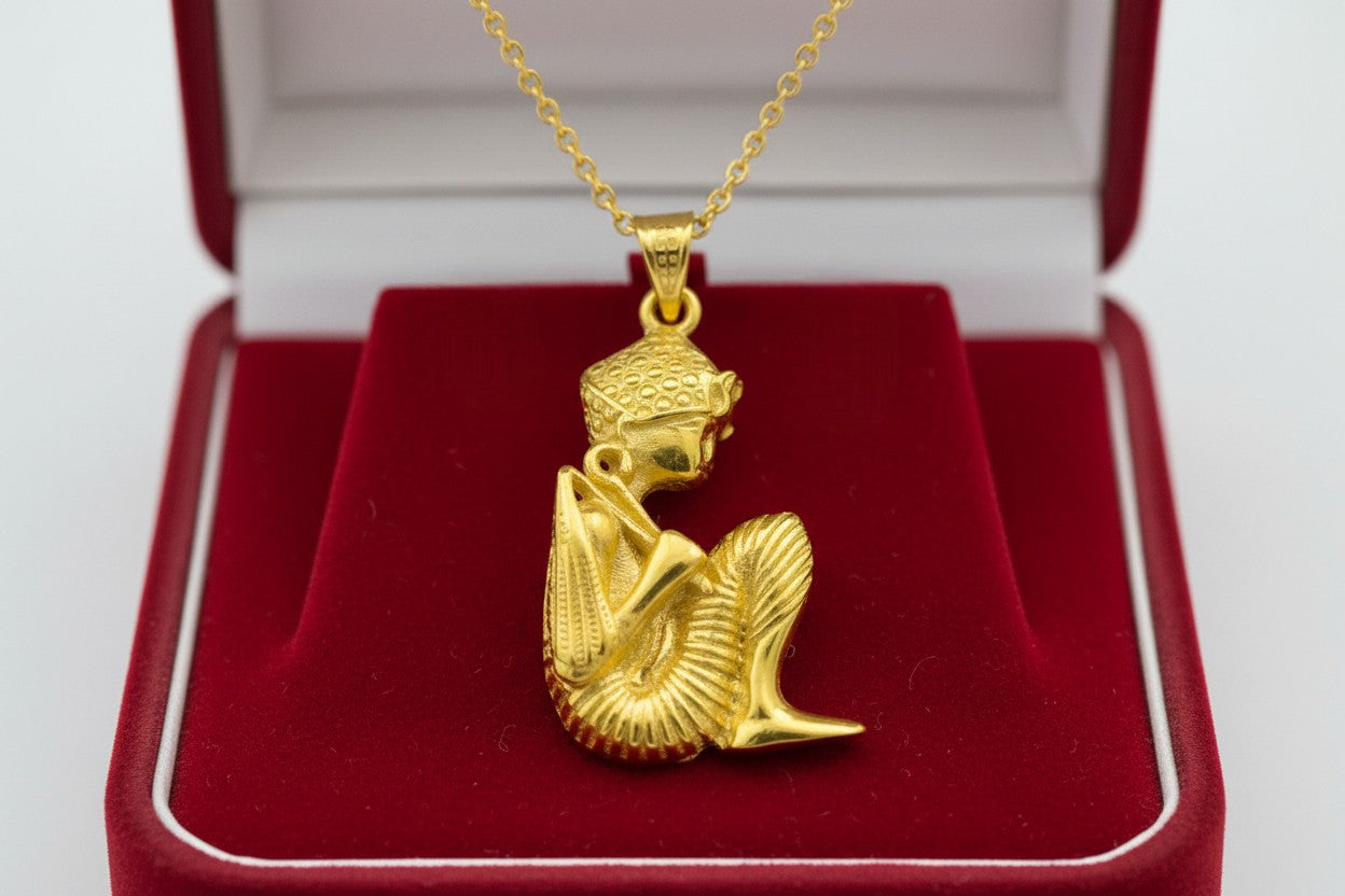 Gold King Tut Ankh Amulet Pendant, Egyptian Revival Jewelry