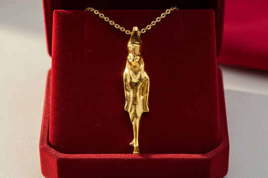 Gold God Horus Statue Pendant, Egyptian Revival Necklace