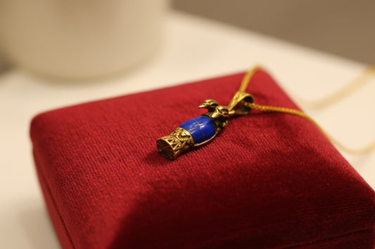 Ancient Egyptian Lapis Lazuli & Gold Pendant, Ramses II Cuff-Inspired Necklace, Regal Egyptian Amulet