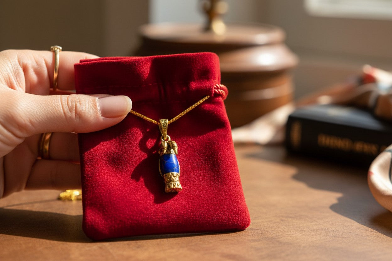 Ancient Egyptian Lapis Lazuli & Gold Pendant, Ramses II Cuff-Inspired Necklace, Regal Egyptian Amulet