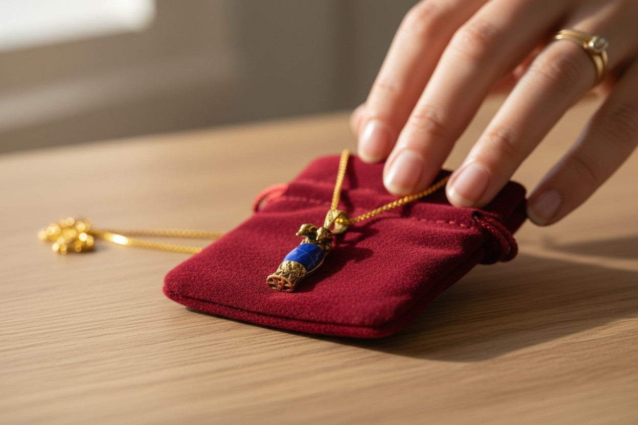 Ancient Egyptian Lapis Lazuli & Gold Pendant, Ramses II Cuff-Inspired Necklace, Regal Egyptian Amulet