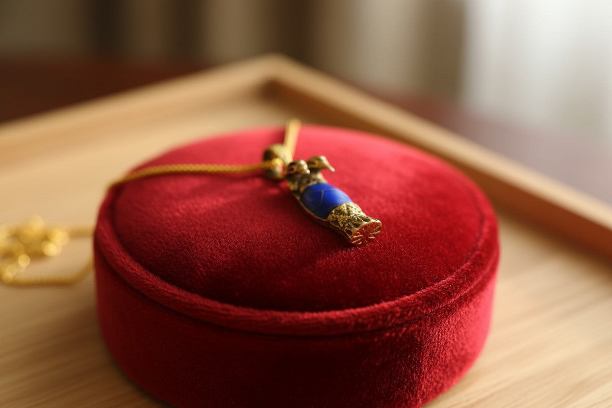 Ancient Egyptian Lapis Lazuli & Gold Pendant, Ramses II Cuff-Inspired Necklace, Regal Egyptian Amulet
