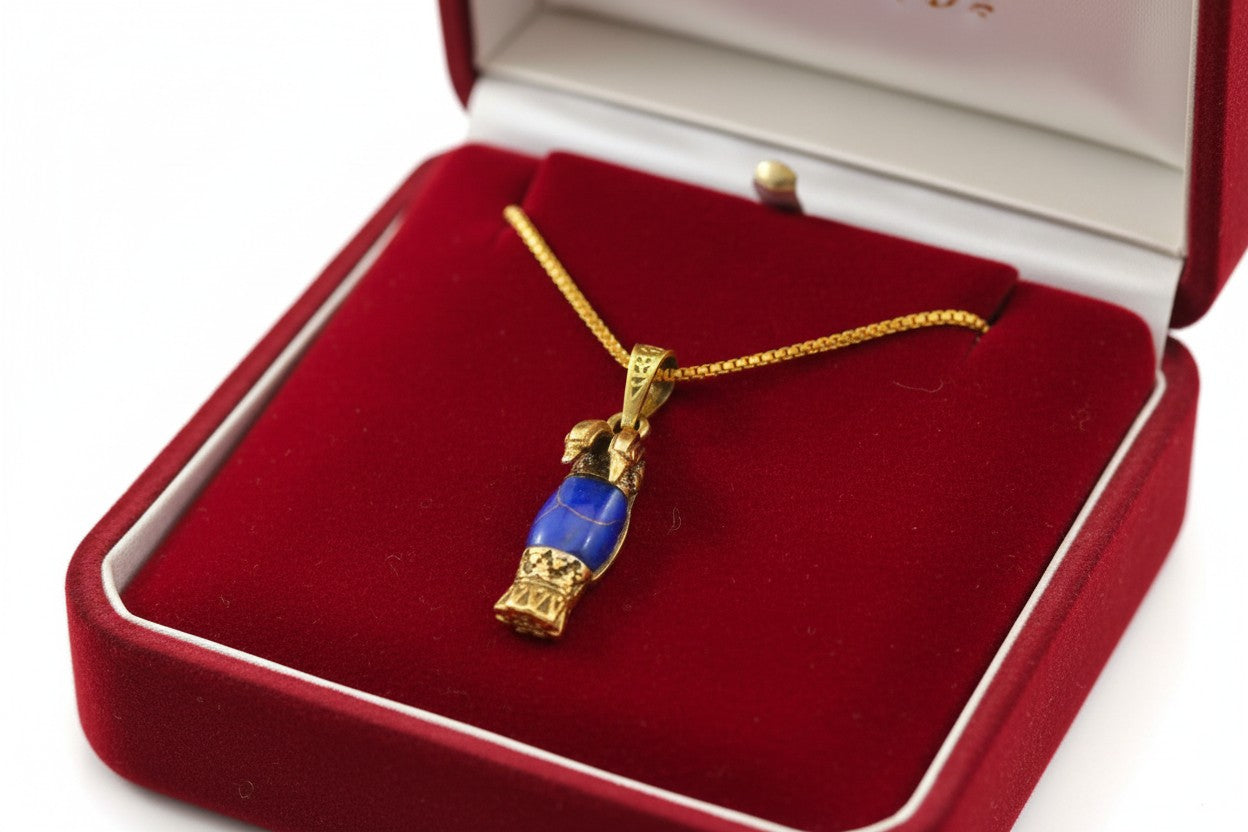 Ancient Egyptian Lapis Lazuli & Gold Pendant, Ramses II Cuff-Inspired Necklace, Regal Egyptian Amulet