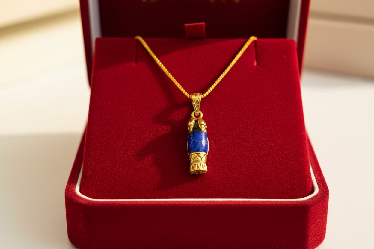 Ancient Egyptian Lapis Lazuli & Gold Pendant, Ramses II Cuff-Inspired Necklace, Regal Egyptian Amulet