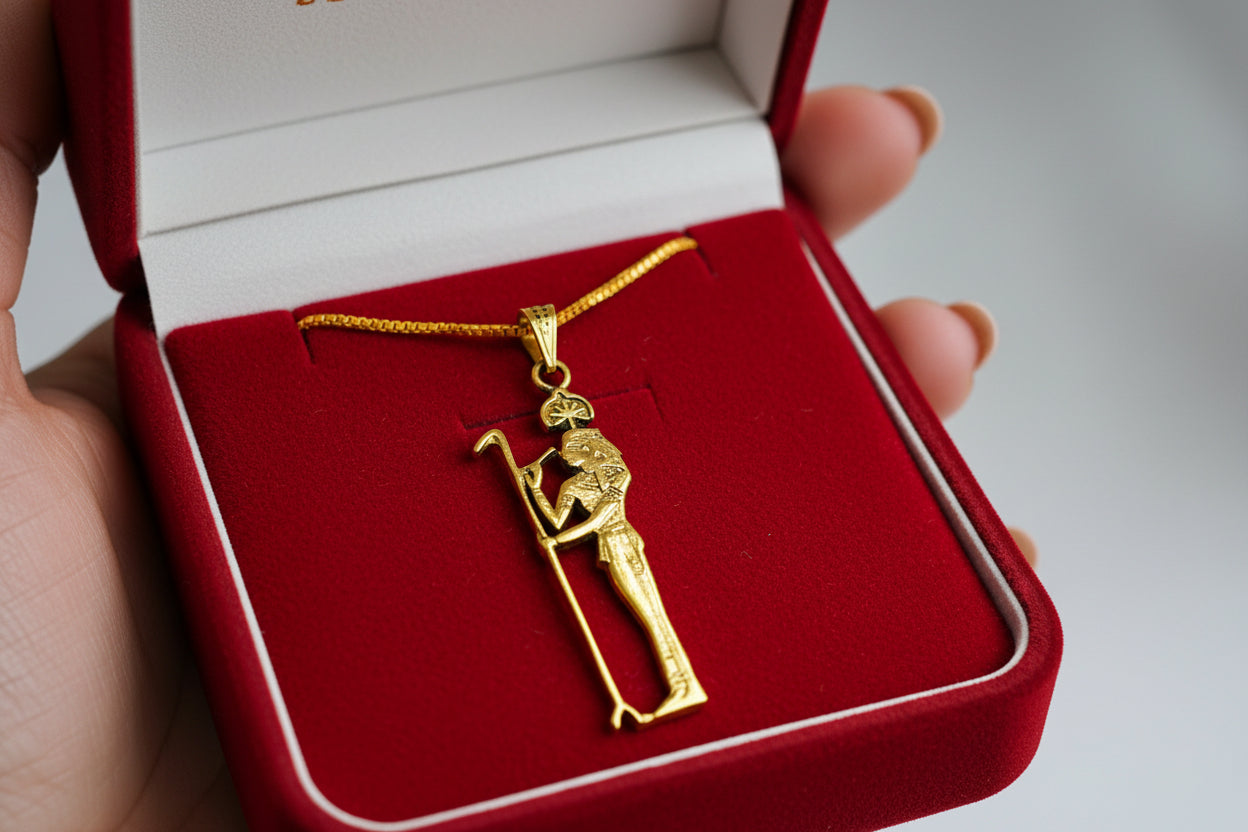 Goddess Seshet Pendant, Gold Egyptian Jewelry Talisman