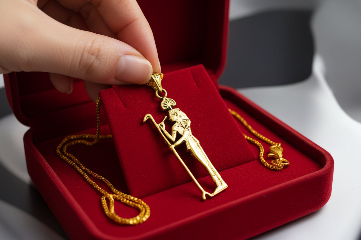 Goddess Seshet Pendant, Gold Egyptian Jewelry Talisman