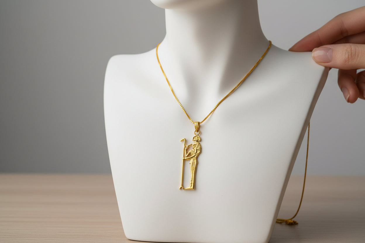Goddess Seshet Pendant, Gold Egyptian Jewelry Talisman