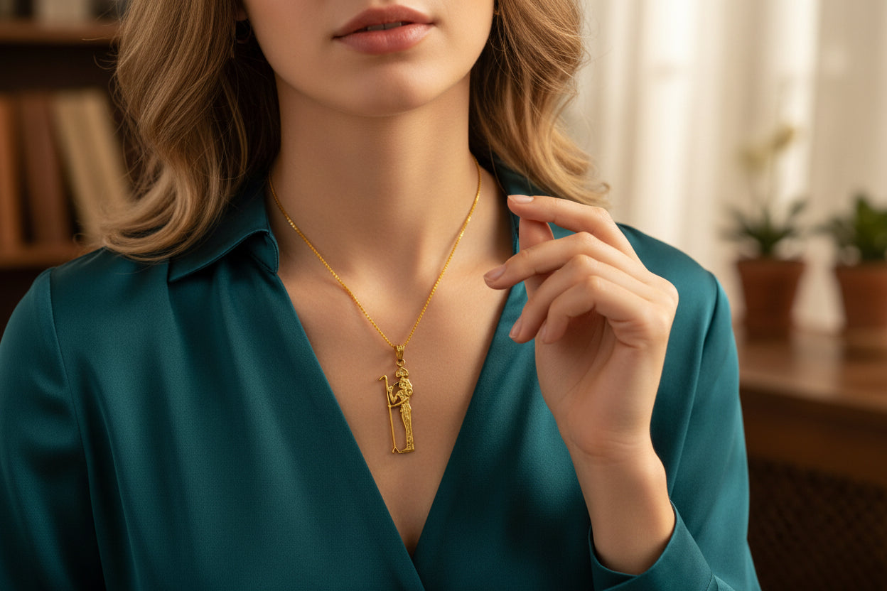 Goddess Seshet Pendant, Gold Egyptian Jewelry Talisman