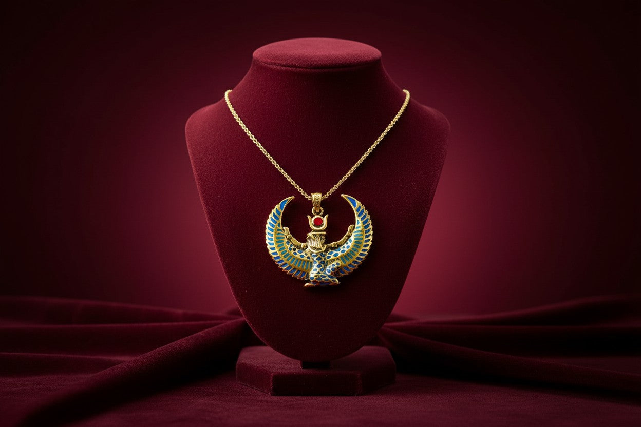Large Gold Winged Goddess Isis Pendant Necklace, Winged Egyptian Goddess, Egyptian Jewelry, Divine Pendant, Gift for Men and Women