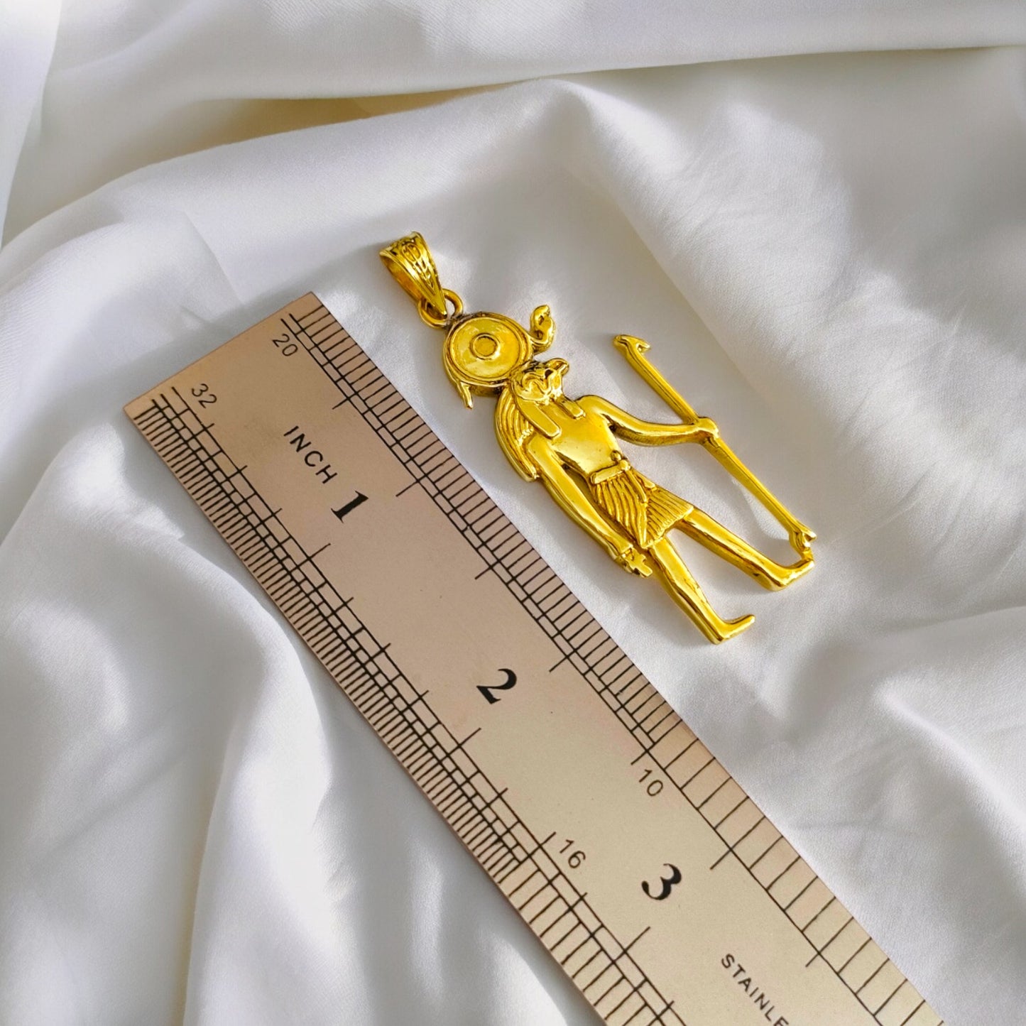 Gold God Horus Statue Pendant, Egyptian Revival Necklace