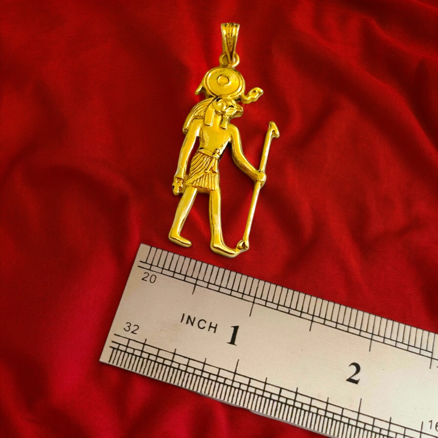 Gold God Horus Statue Pendant, Egyptian Revival Necklace