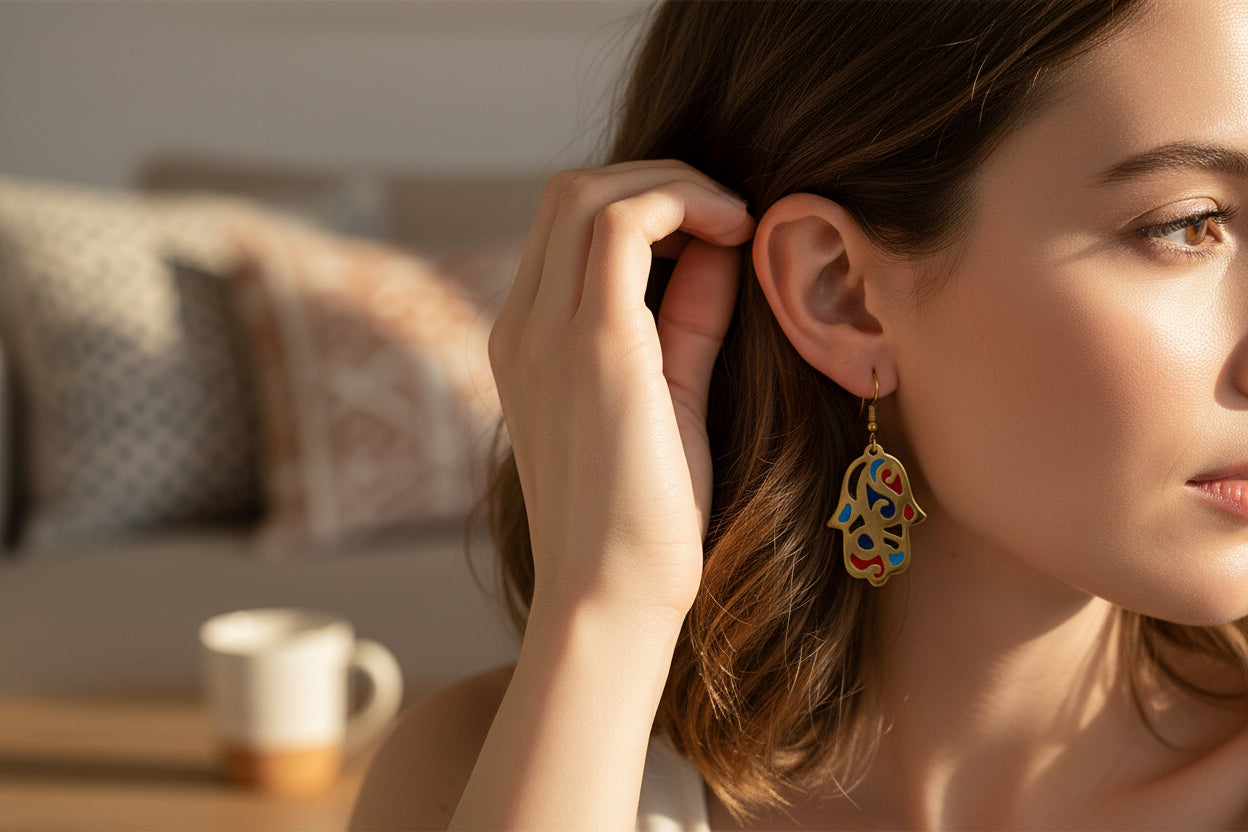 Gold Hamsa Earring, Egyptian Jewelry, Gifts for Men and Women