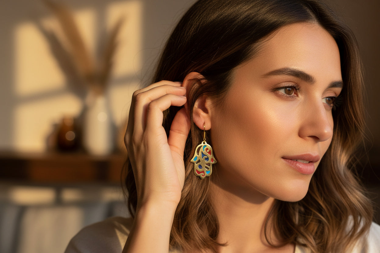 Gold Hamsa Earring, Egyptian Jewelry, Gifts for Men and Women