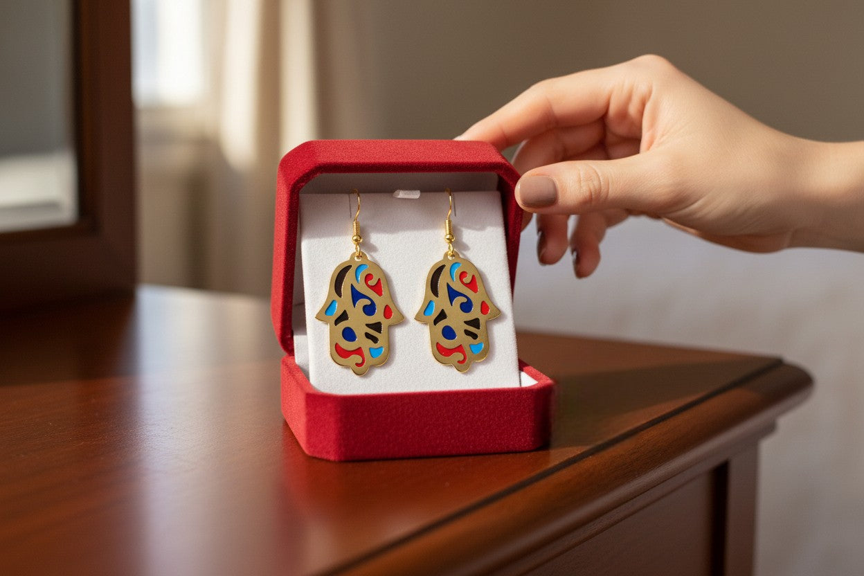 Gold Hamsa Earring, Egyptian Jewelry, Gifts for Men and Women