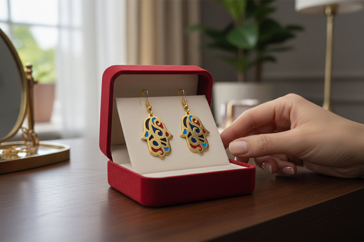 Gold Hamsa Earring, Egyptian Jewelry, Gifts for Men and Women