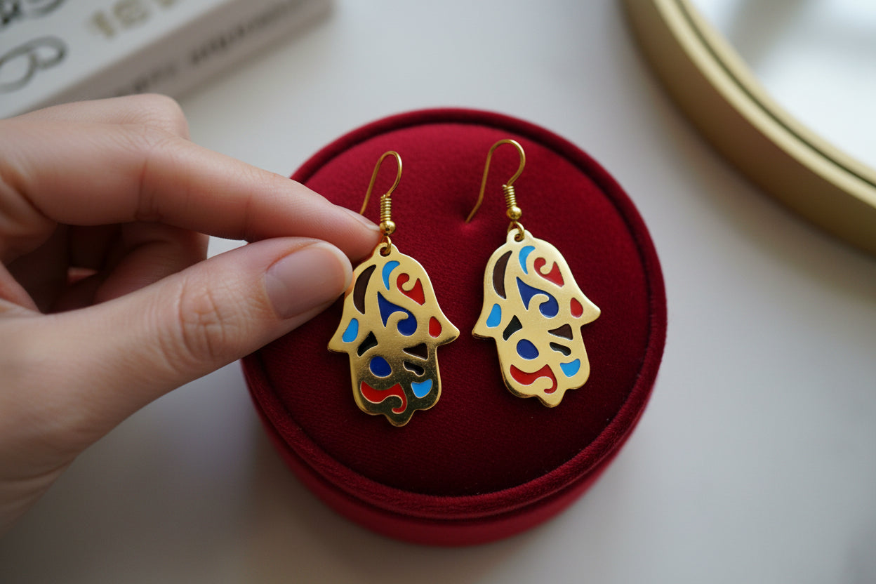 Gold Hamsa Earring, Egyptian Jewelry, Gifts for Men and Women