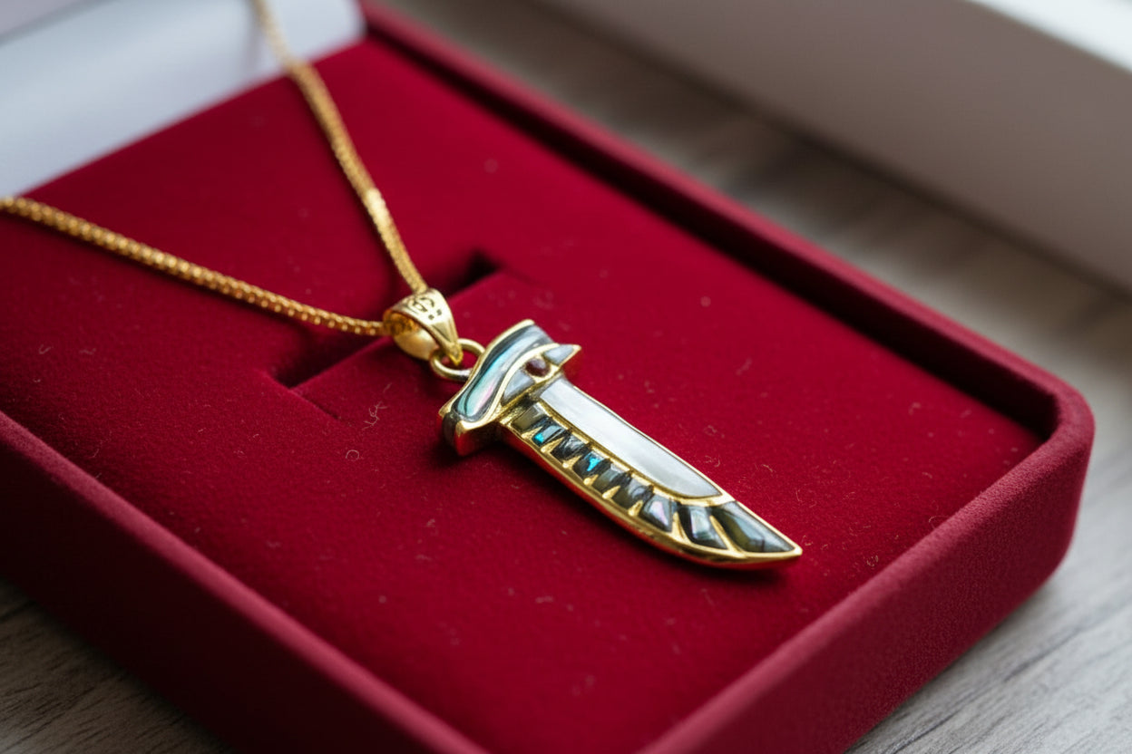 Gold Eye of Horus Necklace, Mother of Pearl Egyptian Pendant