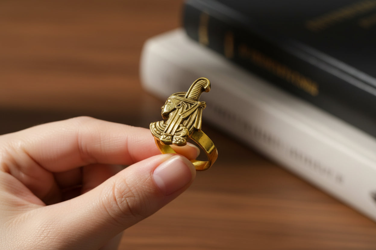 Gold Goddess Maat Ring, Egyptian Talisman, Adjustable Band
