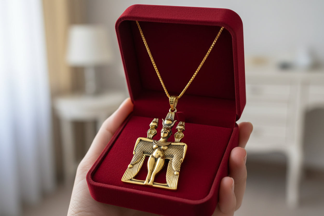 Gold Goddess Isis Pendant Necklace, Egyptian Jewelry, Revival Jewelry, Talisman Pendant, Divine Minimalist Pendant, Gift for Men and Women