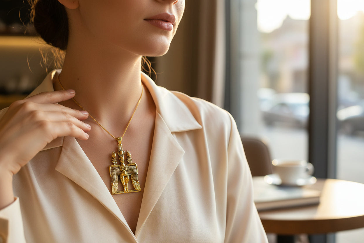 Gold Goddess Isis Pendant Necklace, Egyptian Jewelry, Revival Jewelry, Talisman Pendant, Divine Minimalist Pendant, Gift for Men and Women
