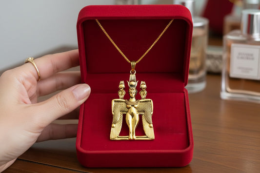 Gold Goddess Isis Pendant Necklace, Egyptian Jewelry, Revival Jewelry, Talisman Pendant, Divine Minimalist Pendant, Gift for Men and Women