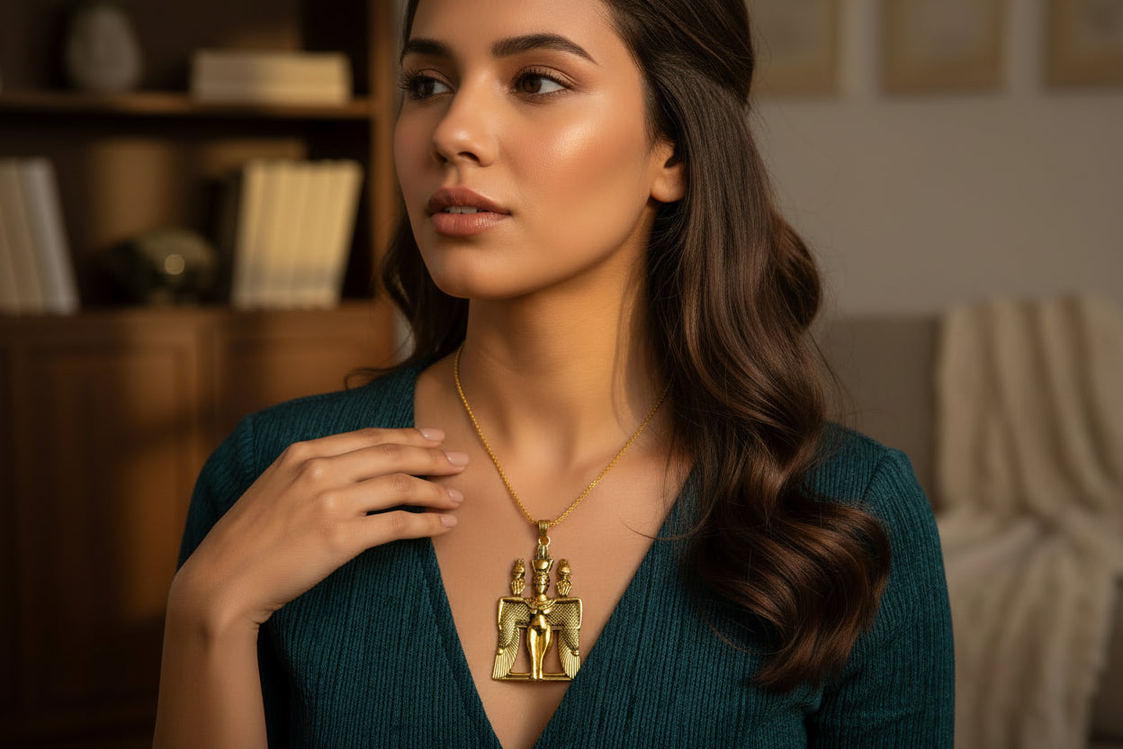Gold Goddess Isis Pendant Necklace, Egyptian Jewelry, Revival Jewelry, Talisman Pendant, Divine Minimalist Pendant, Gift for Men and Women