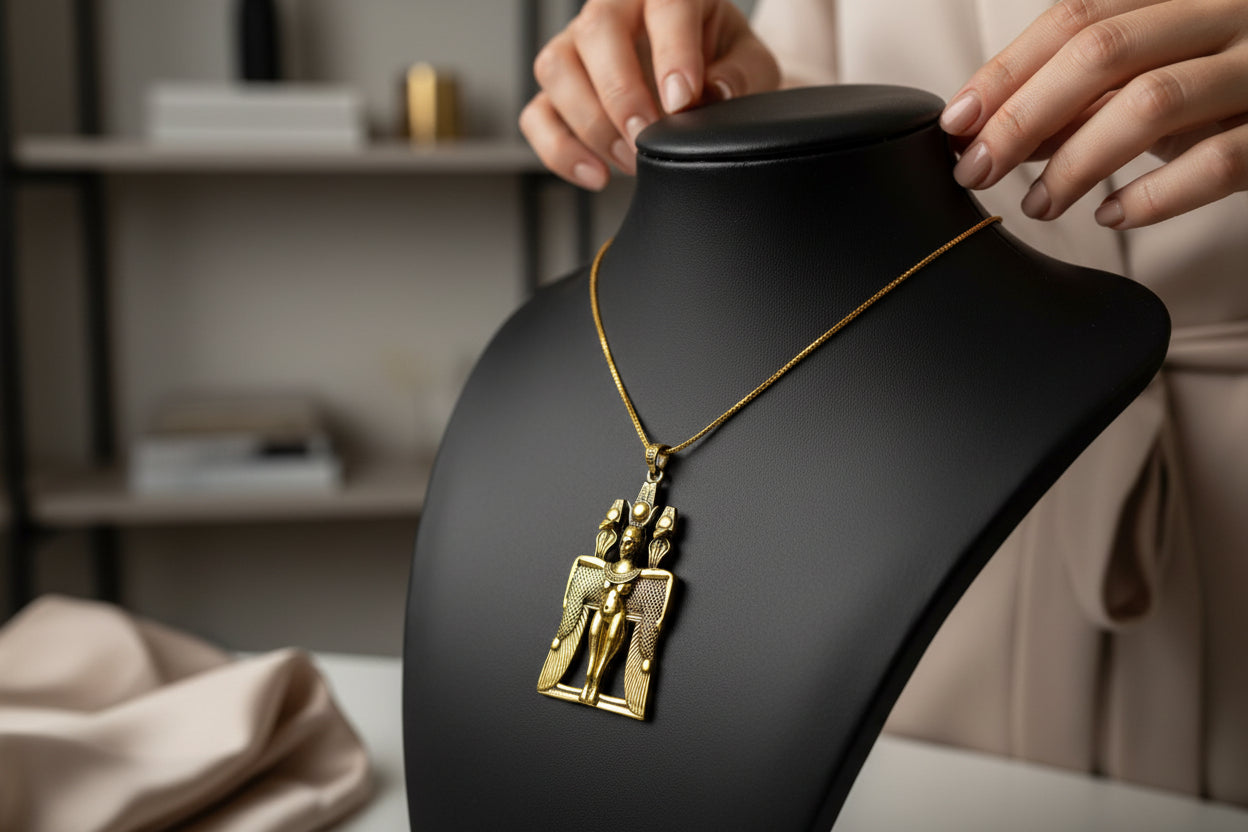 Gold Goddess Isis Pendant Necklace, Egyptian Jewelry, Revival Jewelry, Talisman Pendant, Divine Minimalist Pendant, Gift for Men and Women