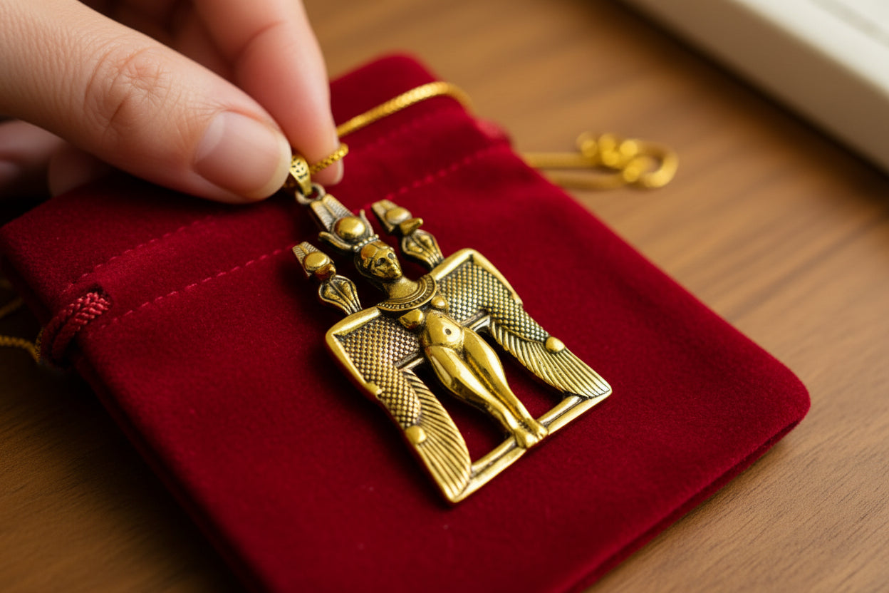 Gold Goddess Isis Pendant Necklace, Egyptian Jewelry, Revival Jewelry, Talisman Pendant, Divine Minimalist Pendant, Gift for Men and Women
