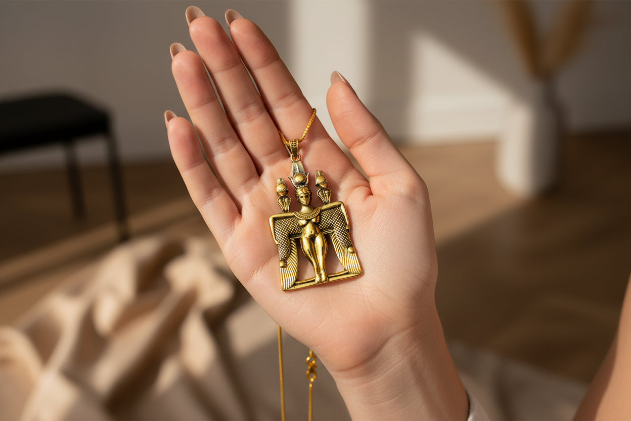 Gold Goddess Isis Pendant Necklace, Egyptian Jewelry, Revival Jewelry, Talisman Pendant, Divine Minimalist Pendant, Gift for Men and Women