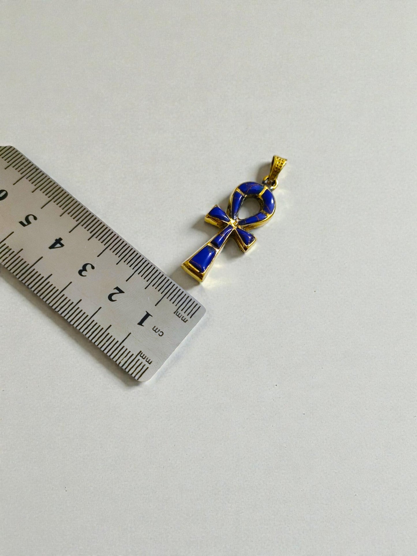 Gold Ankh Lapis Lazuli Pendant Necklace, Egyptian Talisman Jewelry