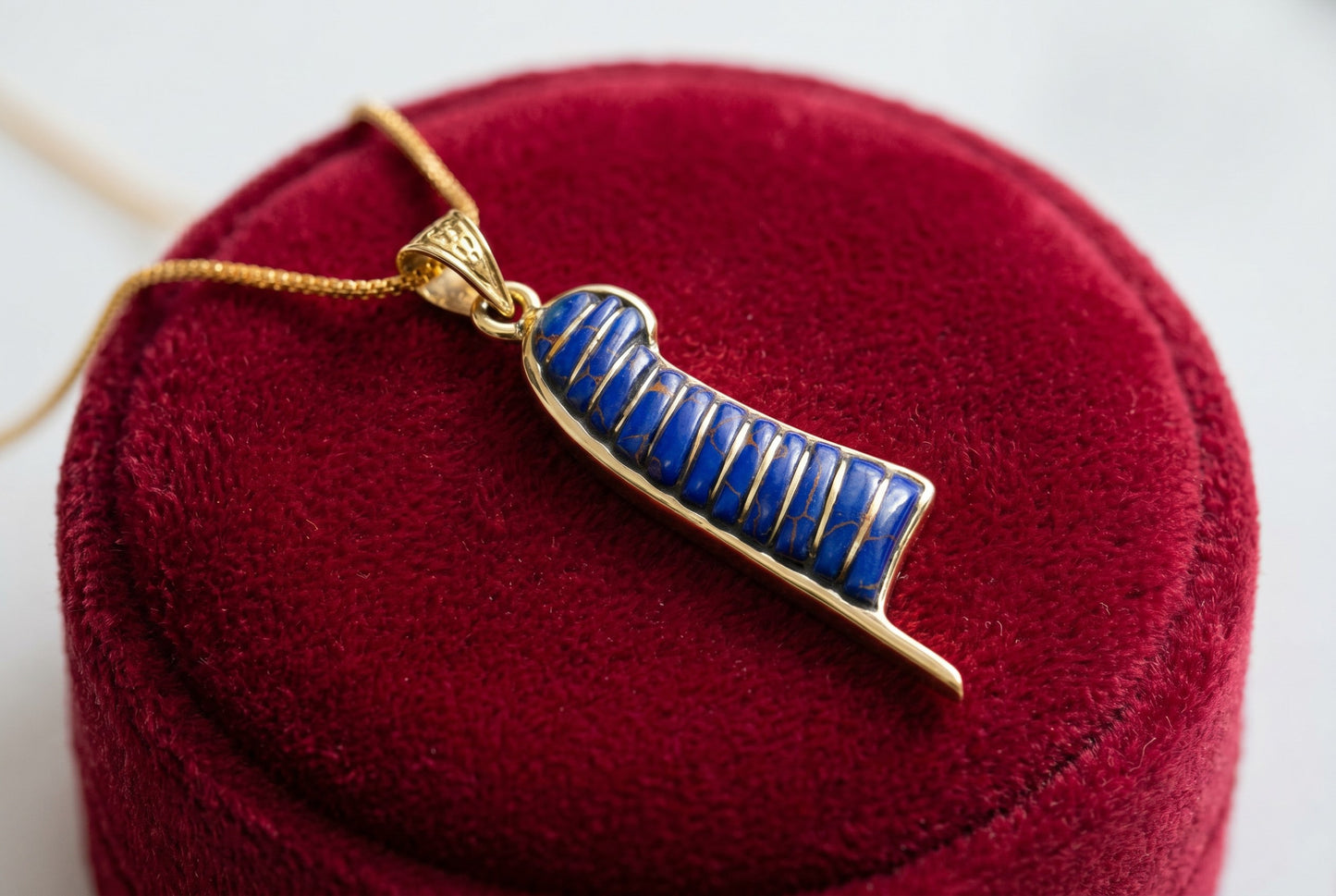 Gold Lapis Lazuli Maat Feather Necklace, Egyptian Goddess Jewelry, Ancient Egypt Pendant, Blue Stone Amulet, Gift for Her