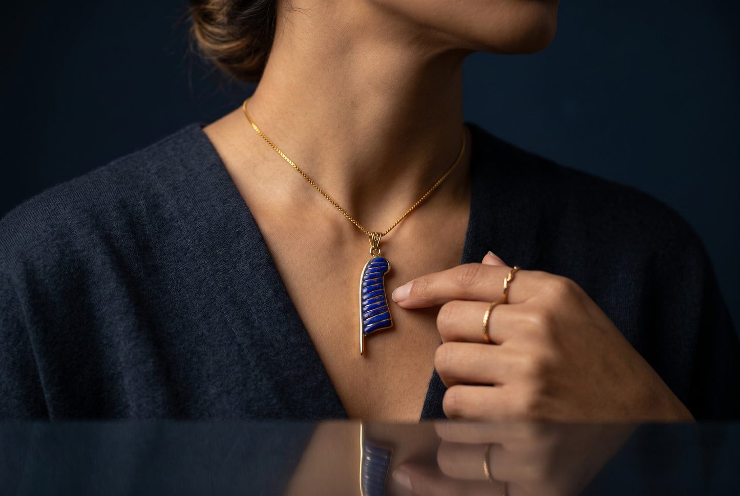 Gold Lapis Lazuli Maat Feather Necklace, Egyptian Goddess Jewelry, Ancient Egypt Pendant, Blue Stone Amulet, Gift for Her